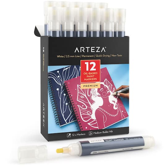Arteza&#xAE; 12 White Permanent Oil-Based Bullet Tip Marker Set